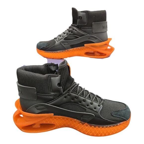 MAZINO MENS HIGH TOP AVENTURINE CHUNKY SNEAKER ORANGE ATHLEISURE CASUAL SHOES. - Picture 3 of 8